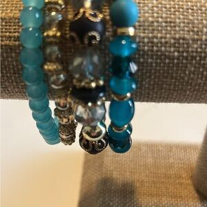 Elegant Blue and Gold Beaded Bracelet Set